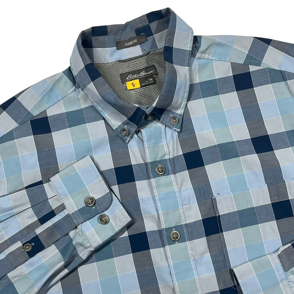 Eddie Bauer Travex Classic Fit Button Down Shirt Mens Medium Tall Blue Mesh Back